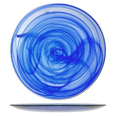 Runde Platte aus Alabaster in kobaltblauem Glas 32 cm