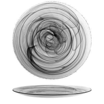 Alabaster round plate in black glass 32.5 cm
