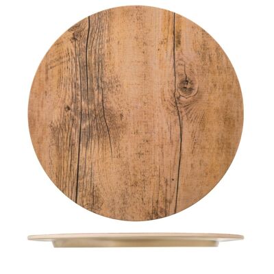 Runder Teller mit Holzeffekt aus Melamin cm 28