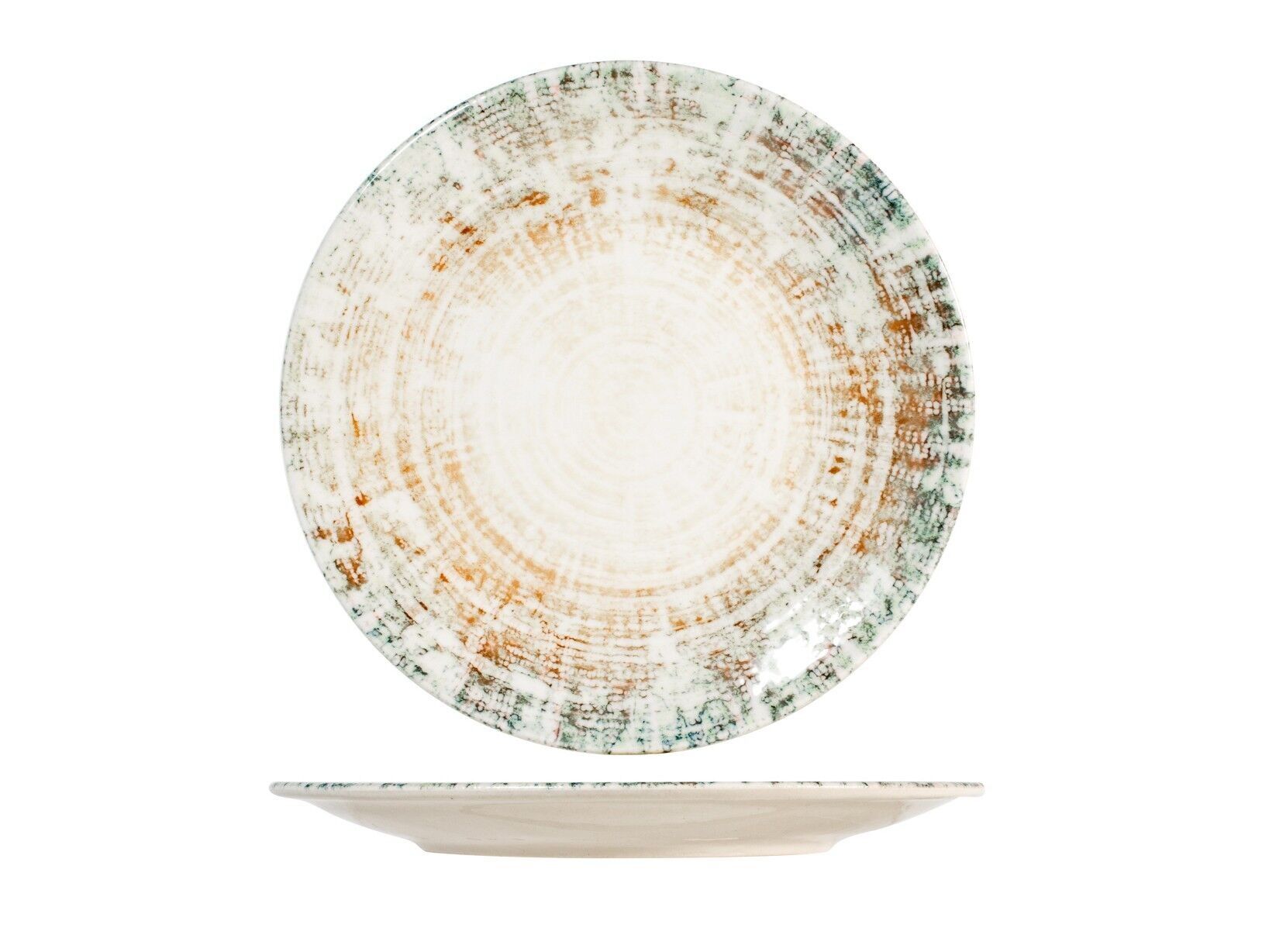 Plato redondo Eris de porcelana beige de 30 cm.