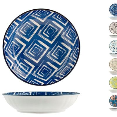 Volldekorierter runder Teller aus Porzellan mit verschiedenen Dekorationen cm 14x3 h