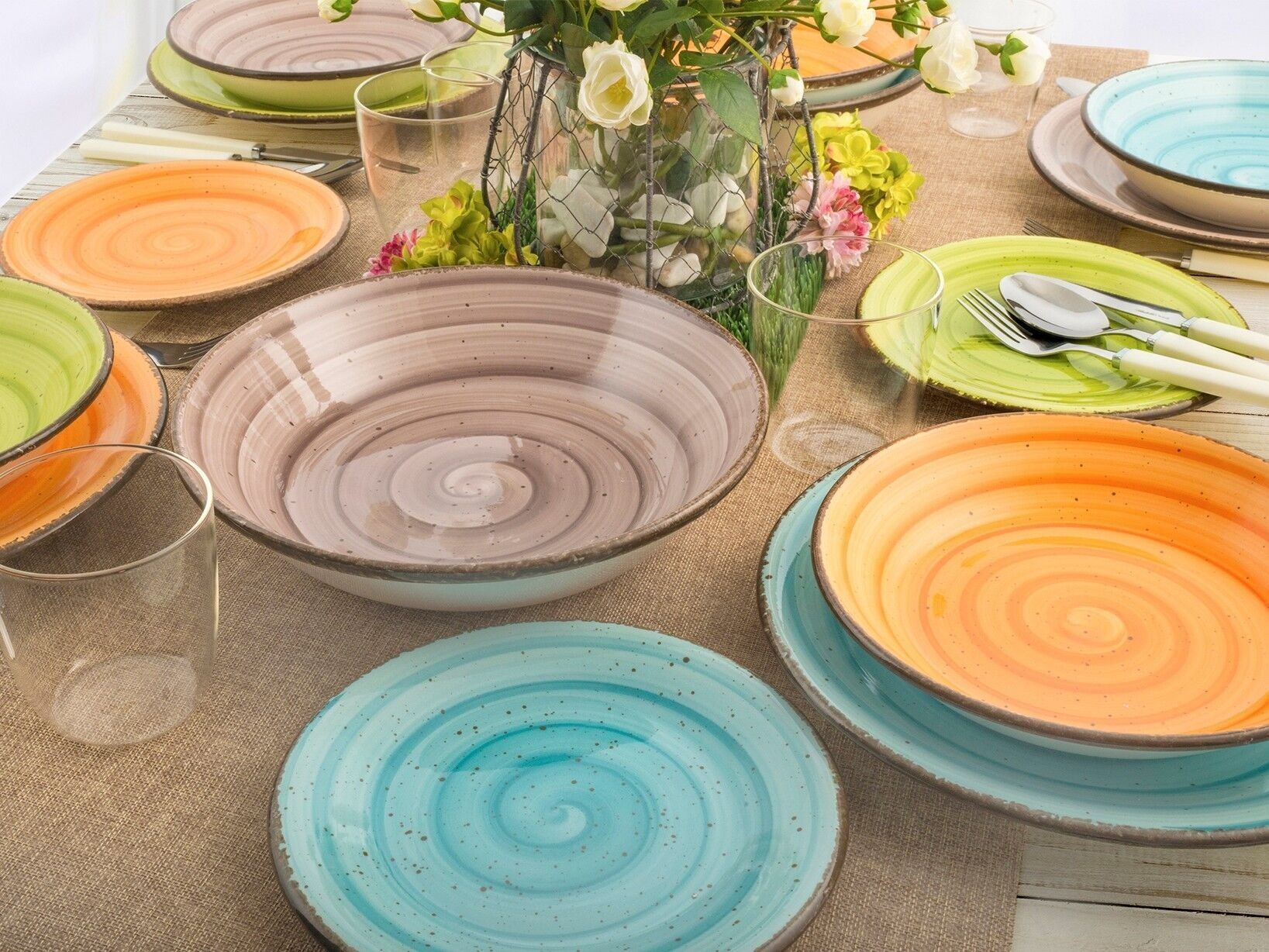 Piatto tondo Giotto in ceramica tortora cm 31