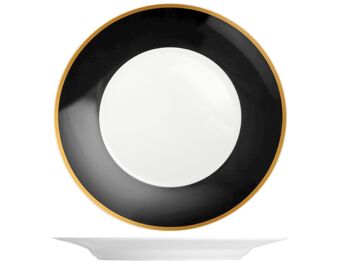 Assiette ronde Onyx en porcelaine avec bande noire et bordure dorée 32 cm. 2