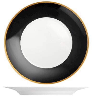 Piatto tondo Onyx in porcellana fascia colore nero e bordino dorato cm 32.