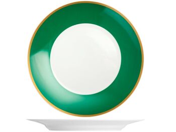 Assiette ronde Smeraldo en porcelaine avec bande vert émeraude et bordure dorée 32 cm. 2