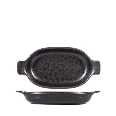 Oval black stoneware dish 19x12x3h cm