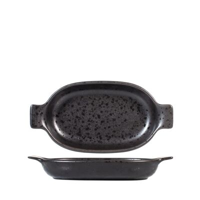 Plat ovale en grès noir 19x12x3h cm