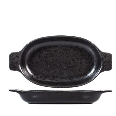 Oval black stoneware dish 27.5x18x4h cm