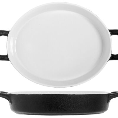 Oval baking dish 2 handles Black & White in stoneware cm 19x24x4,5 h