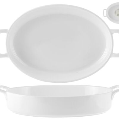 Oval baking dish in white porcelain with handles cm 32.5x22x8 h