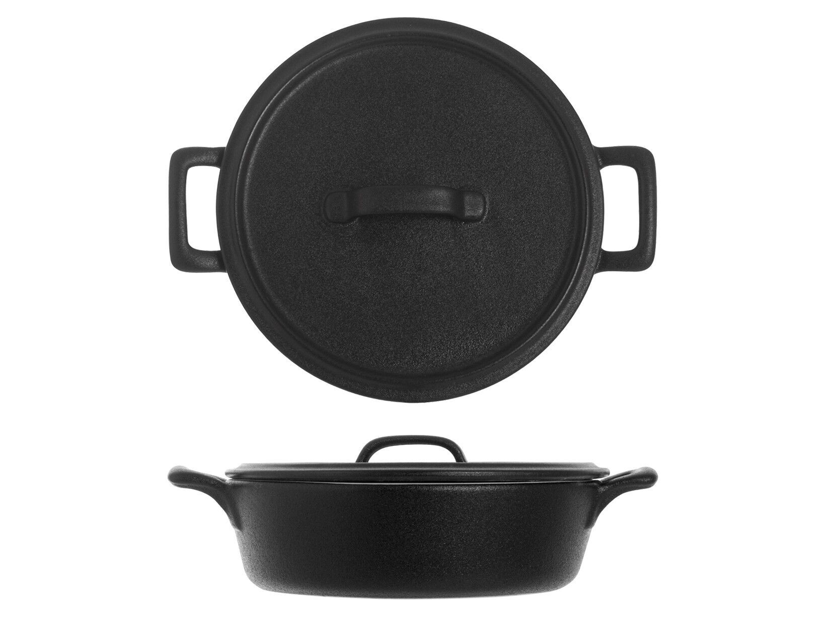 Pirofila tonda 2 manici Black&White in stoneware con coperchio cm 22x6,5 h