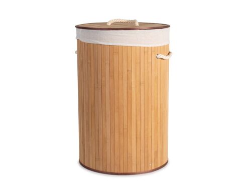 Porta biancheria in bambù con sacco in cotone forma tonda cm 40x60 colore ecru.