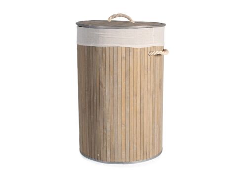 Porta biancheria in bambù con sacco in cotone forma tonda cm 40x60 colore grigio