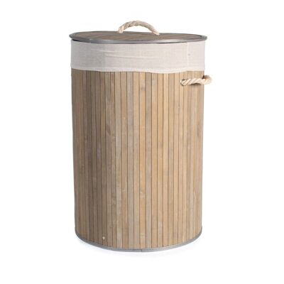 Porte-linge en bambou avec sac en coton, forme ronde 40x60 cm coloris gris