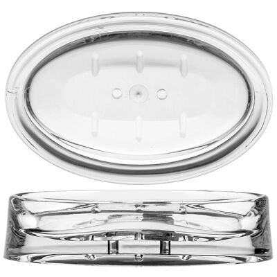 Bathroom soap holder in clear acrylic oval shape