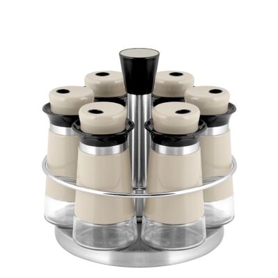 Spice Holder with 6 Glass Jars and Stainless Steel Swivel Stand