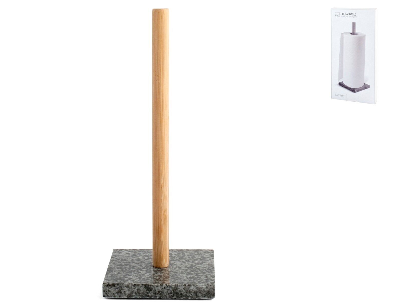 Papierhalter aus Bambus mit Granitsockel cm 12x31 h