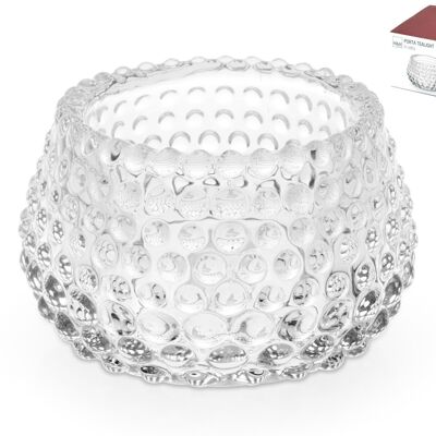 Love round glass tea light holder cm 9x5,5 h