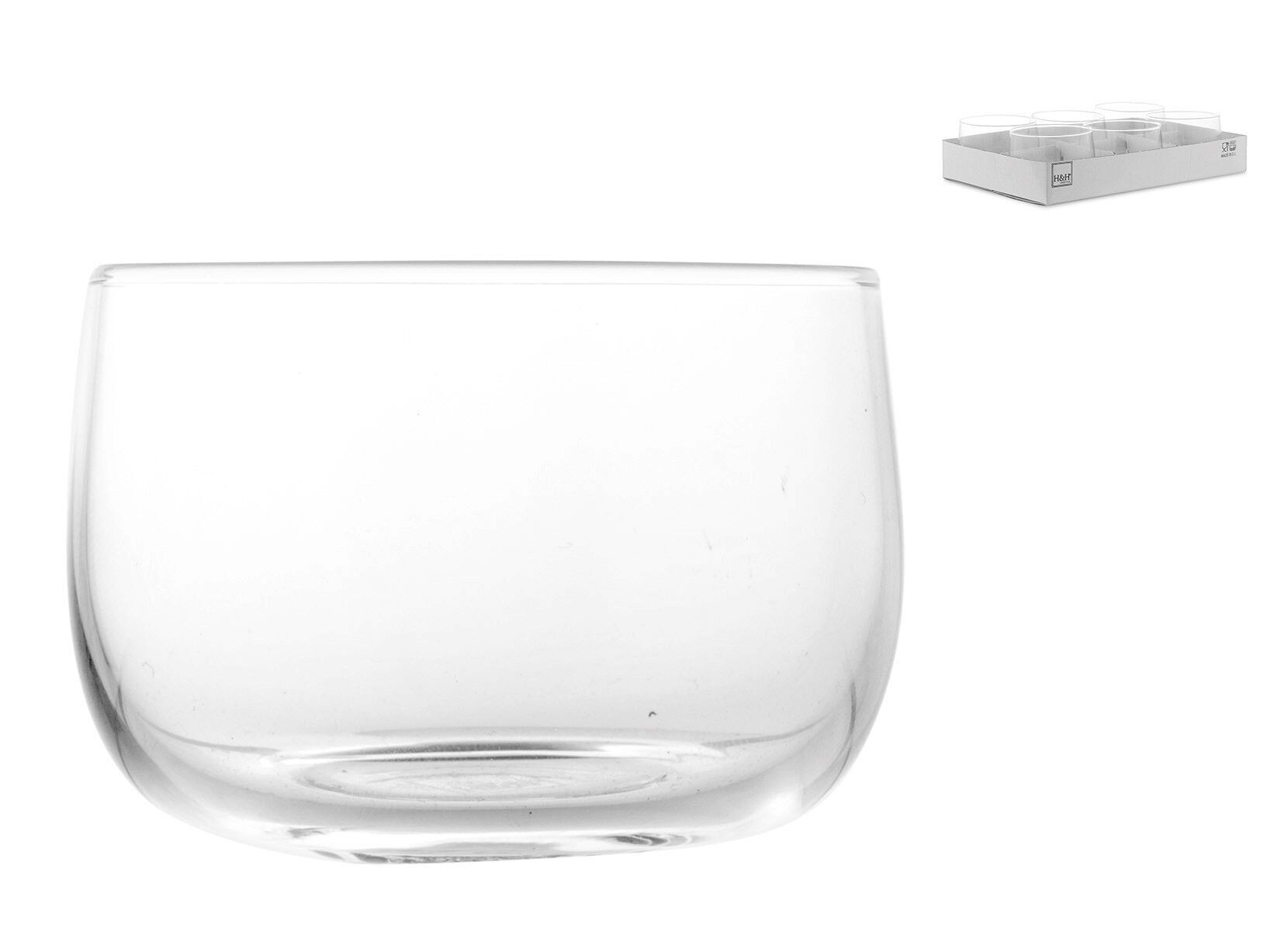 Teelichthalter aus transparentem Glas.