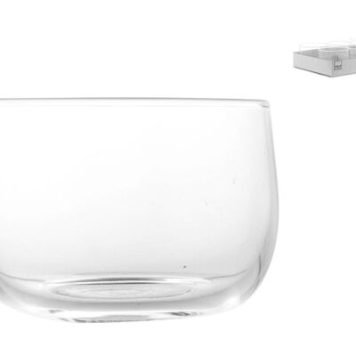 Teelichthalter aus transparentem Glas.