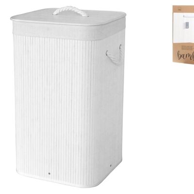 Bamboo square laundry basket in white bamboo with removable washable inner fabric cm 35x35x60 h