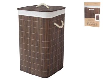 Panier à linge carré en bambou de couleur marron avec tissu intérieur amovible et lavable cm 35x35x60 h 3