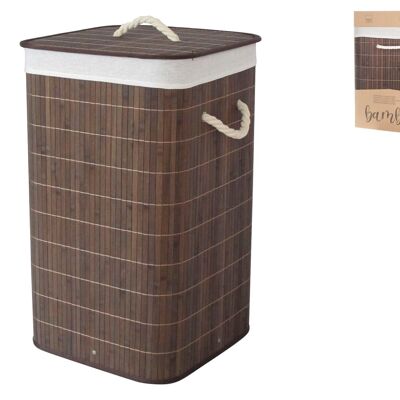 Cesto de ropa cuadrado de bambú en color marrón con tejido interior extraíble y lavable cm 35x35x60 h