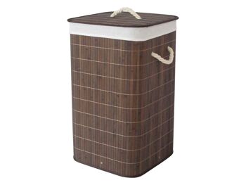 Panier à linge carré en bambou de couleur marron avec tissu intérieur amovible et lavable cm 35x35x60 h 2