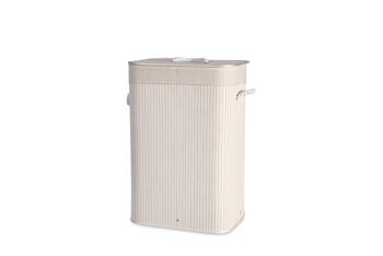 Panier à linge rectangulaire en bambou de couleur blanche avec tissu intérieur amovible et lavable cm 40x30x60 h 2