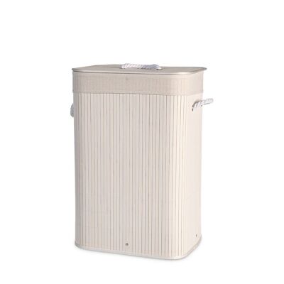 Cesto de ropa rectangular de bambú en color blanco con tejido interior extraíble y lavable cm 40x30x60 h