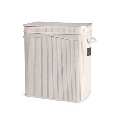 Bamboo rectangular laundry basket in white bamboo with removable washable inner fabric cm 52x32x60 h