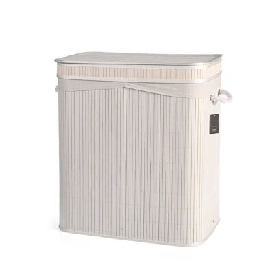 Panier à linge rectangulaire en bambou en bambou blanc avec tissu intérieur amovible et lavable cm 52x32x60 h