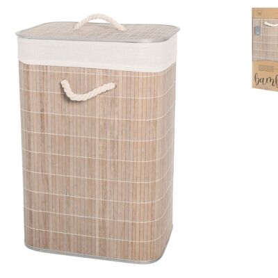 Cesto de ropa rectangular de bambú en bambú gris con tejido interior extraíble y lavable cm 40x30x60 h