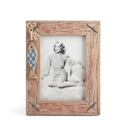 Aegean vertical photo frame in decorated wood cm 13x18 h
