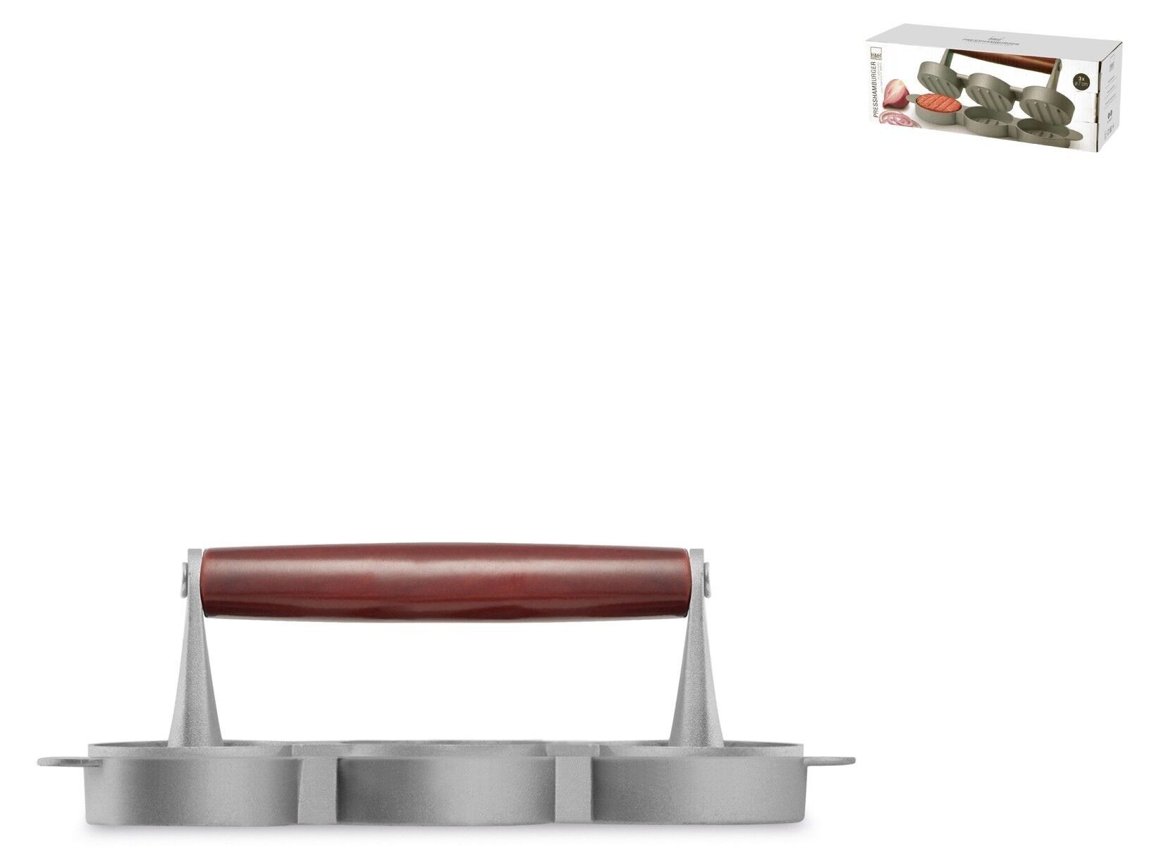 Prensa hamburguesa antiadherente aluminio 3 plazas 7 cm