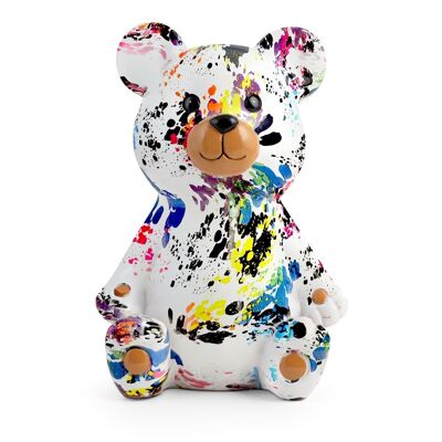 Sparschwein in Form eines Teddybären aus dekoriertem Polyresin 18x14xh27 cm