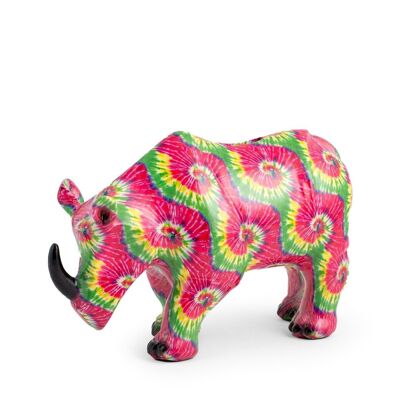 Rhino-shaped piggy bank in decorated polyresin cm 27x11xh18