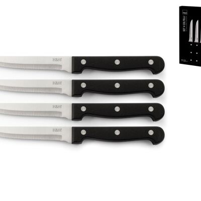 Superior 4 knife box with stainless steel blade and riveted polypropylene handle. Basic knife measures 2 cm, height 1.5 cm, depth 21 cm. Weight 0.045 gr.