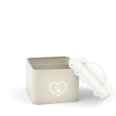 Square Tin Box Heart Decoration 11x11H7 cm