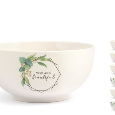 Bowl in new bone china with botanic decoration, assorted without plate cc 600.