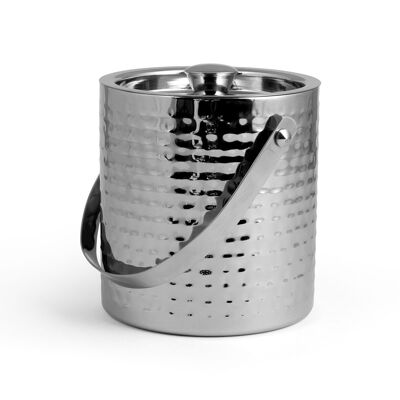 Elegance ice bucket in hammered stainless steel with 15 cm lid