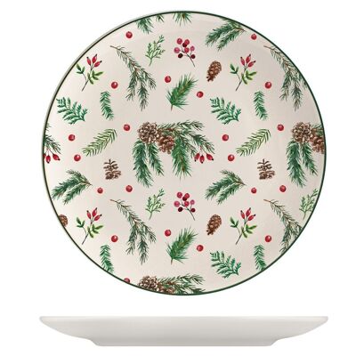 18-piece Holly table service in decorated stoneware. Consisting of 6 dinner plates 26 cm, 6 soup plates 20.5 cm, 6 fruit plates 20.5 cm.