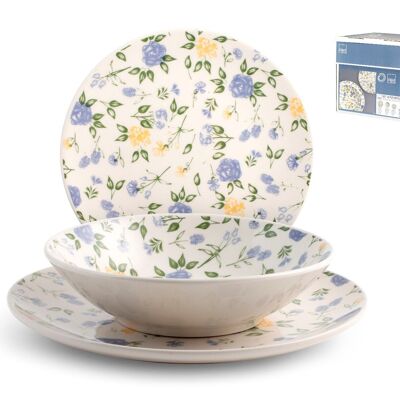 18-piece Madlen table service in decorated stoneware. Consisting of 6 flat plates 26 cm, 6 soup plates 20.5 cm, 6 fruit plates 20 cm