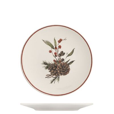 Juego de mesa Sherwood de 18 piezas en cerámica decorada. Compuesto por 6 platos llanos de 26 cm, 6 platos hondos de 20,5 cm, 6 platos de fruta de 19,5 cm.
