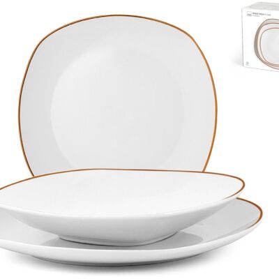 18-piece Versailles table set in copper wire porcelain. Set consisting of 6 dinner plates cm 25, 6 soup plates cm 21, 6 fruit plates cm 18.5.