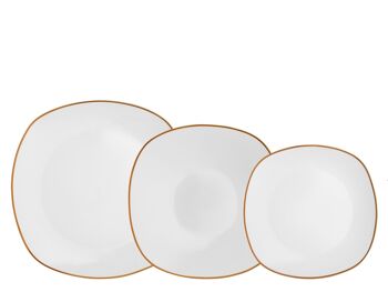Service de table Versailles 18 pièces en porcelaine fil de cuivre. Service composé de 6 assiettes plates cm 25, 6 assiettes creuses cm 21, 6 assiettes à fruits cm 18,5. 4