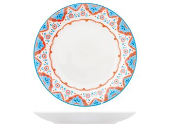 Service de table 18 pièces coupe Loira en porcelaine décorée. Composé de : 6 assiettes plates cm 27x3 h ; 6 assiettes creuses cm 20x4 h; 6 assiettes à fruits cm 19x2 h 8