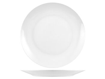 Service de table 18 pièces coupé Saturno en porcelaine décorée. Composé de : 6 assiettes plates cm 27x3 h, gr 0,650 ; 6 assiettes creuses 20,5x4 cm h 0,445 g; 6 assiettes de fruits 19x2,5 cm h, 0,310 g 8