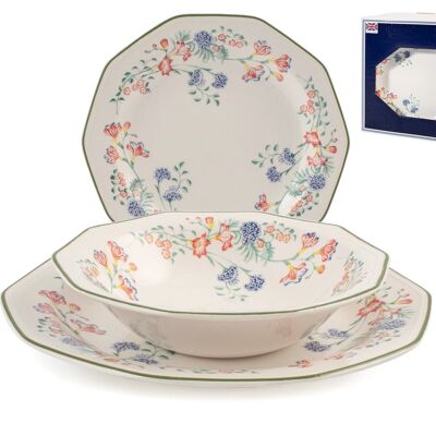 Table Service 18 pieces Emily in decorated eartè nware. Consisting of: 6 flat plates cm 26x3 h; 6 soup plates cm 20x5 h; 6 Fruit plates 20x2.5 cm h