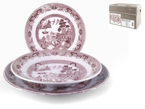 Servizio Tavola 18 pezzi English Chintz in stoneware decoro rosa. Composto da: 6 Piatti piani cm 26x3 h; 6 Piatti fondi cm 22,5x4 h; 6 Piatti frutta cm 19x2,5 h